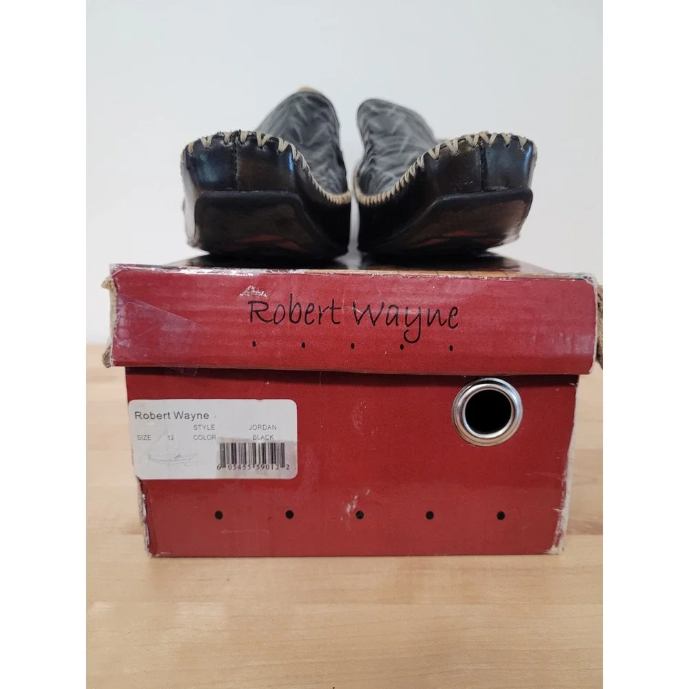 Robert Wayne Jordan Loafers Mens Size 12 Black Silver Chevron Whipstitch Shoes